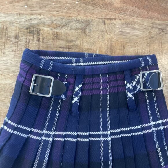SCOTTISH HIGHLAND UK KILT CHILD PURPLE BLUE WHITE TARTAN PLAID SKIRT AGE 0-1 - Picture 3 of 9